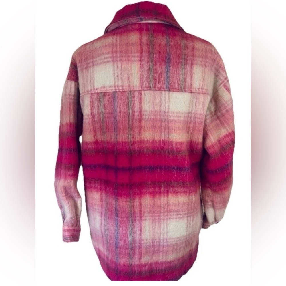 Forever 21 Plaid Flannel Pink Oversized Jacket Wool Blend Women’s MEDIUM New - Picture 8 of 10